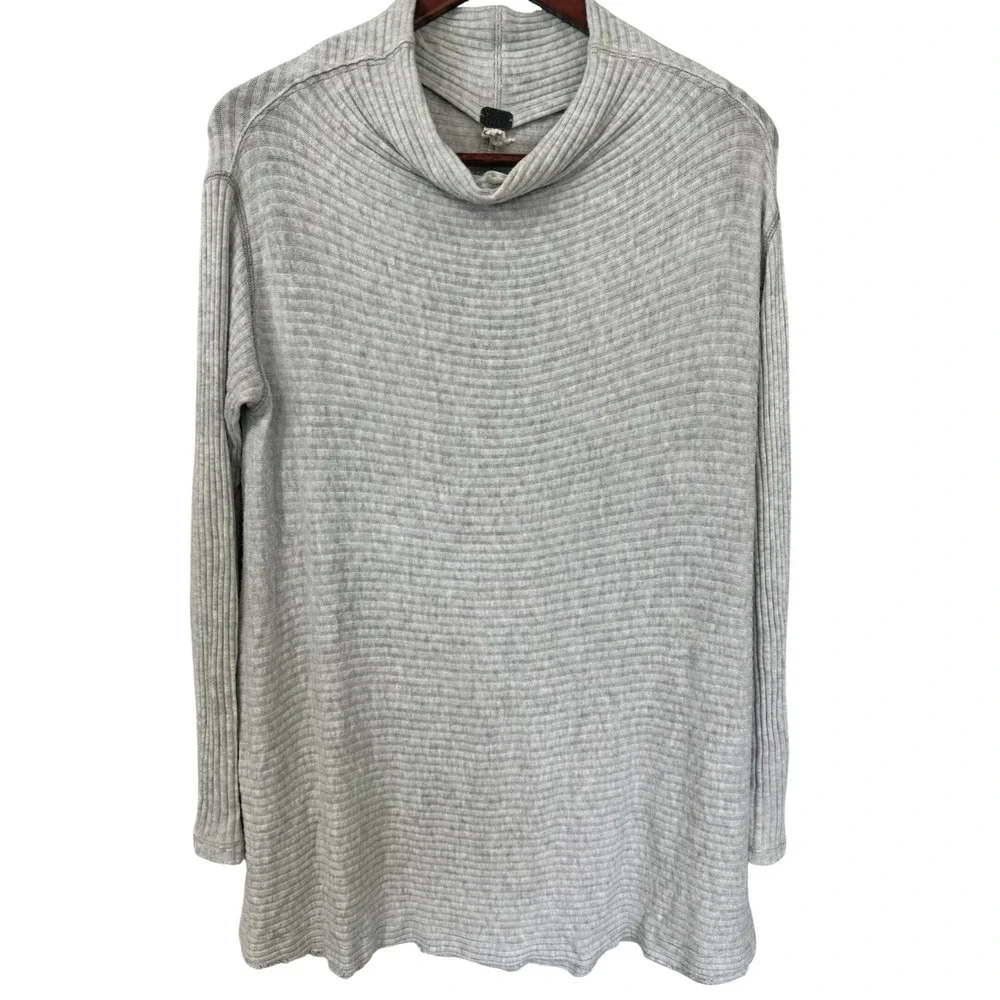 Free People We The Free Medium Gray Lover Rib Cowl Neck Split Back Boho Tunic